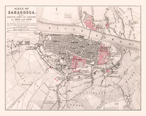 Vintage Map of the Siege of Saragossa, 1809