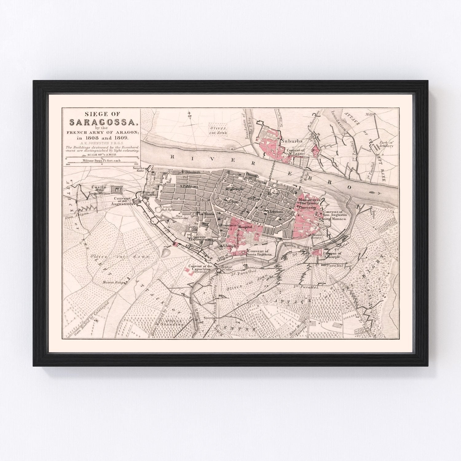 Vintage Map of the Siege of Saragossa, 1809