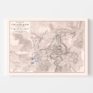 Vintage Map of the Battle of Friedland, 1807