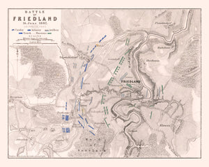 Vintage Map of the Battle of Friedland, 1807