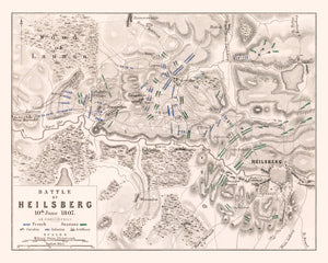 Vintage Map of the Battle of Heilsberg, 1807
