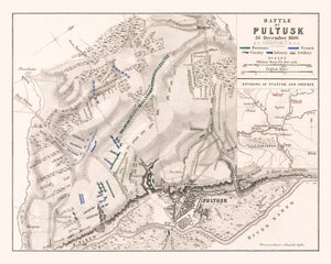 Vintage Map of the Battle of Pultusk, 1806