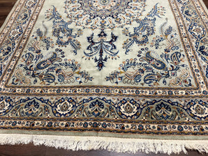 Light Green and Blue Persian Kashan Rug 7x10, Authentic Persian Carpet, Handmade, Wool