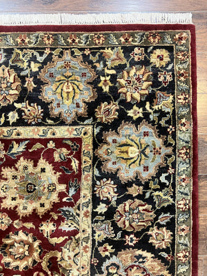 Indo Persian Rug 8x10, Wool Hand Knotted Vintage Carpet, Dark Red, Indian Mahal Rug, Agra Design, 8 x 10 Room Sized Oriental Rug