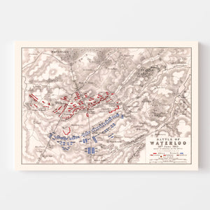 Vintage Map of the Battle of Waterloo, 1815
