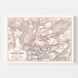 Vintage Map of the Battle of Quatre Bras, 1815
