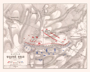 Vintage Map of the Battle of Quatre Bras, 1815