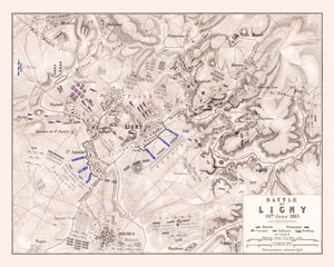 Vintage Map of the Battle of Ligny, 1815