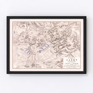 Vintage Map of the Battle of Ligny, 1815