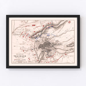 Vintage Map of the Battle of Toulouse, 1814