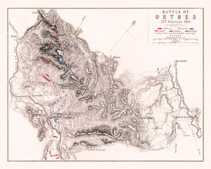 Vintage Map of the Battle of Orthes, 1814