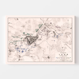 Vintage Map of the Battle of Laon, 1814