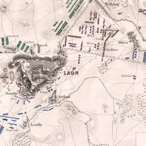 Vintage Map of the Battle of Laon, 1814