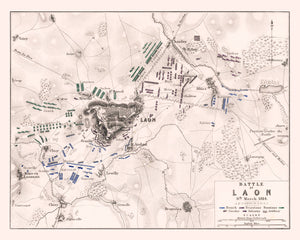 Vintage Map of the Battle of Laon, 1814