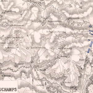 Vintage Map of the Battles of Champaubert & Vauchamps, 1814