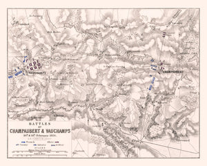 Vintage Map of the Battles of Champaubert & Vauchamps, 1814