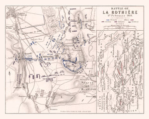Vintage Map of the Battle of La Rothiere, 1814