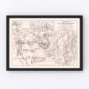 Vintage Map of the Battle of La Rothiere, 1814