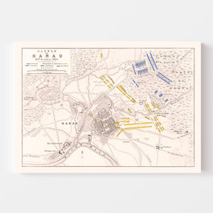 Vintage Map of the Battle of Hanau, 1813