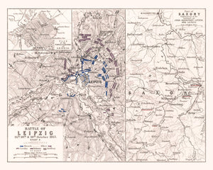 Vintage Map of the Battle of Leipzig, 1813