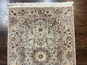Sino Persian Rug 2.5 x 4, Hand Knotted Oriental Carpet, Small Persian Rug, Floral Medallion, Wool, Vintage