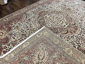 Turkish Sivas Rug 9x12, Handmade Vintage Wool Carpet, Cream Ivory
