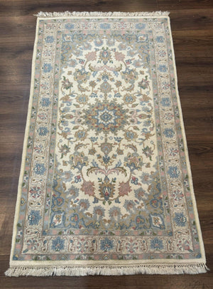 Indo Persian Rug 3x5, Wool, Vintage, Floral Medallion, Light Colors