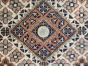 Small Indo Persian Rug 1.5 x 2, Hand Knotted Oriental Carpet, Wool Vintage Handmade, Cream Multicolor, Panel Design