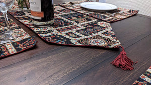 DaDalogy Bedding Elegant Woven Mughal Floral Tapestry Table Runner, Dark Noir Botanical Vintage Fleur (18197)