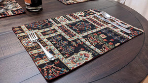 DaDalogy Bedding Set of 4-Pieces Dark Noir Mughal Floral Botanical Vintage Fleur Tapestry Placemats 13” x 19” (18197)