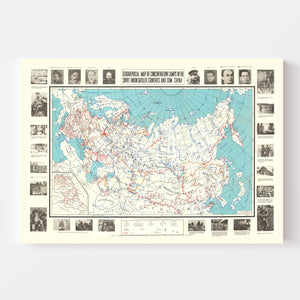 Vintage Map of Concentration Camps, 1945