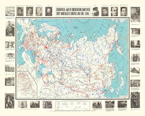 Vintage Map of Concentration Camps, 1945