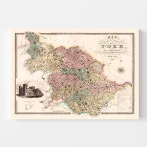 Vintage Map of West Riding of York County England, 1834