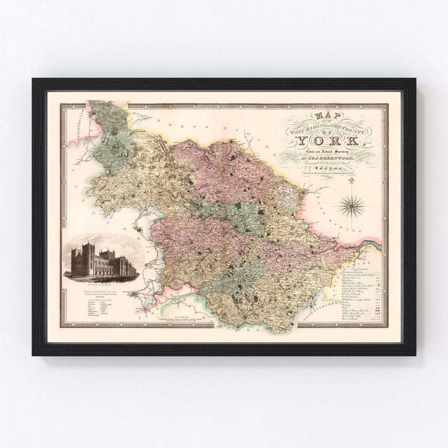 Vintage Map of West Riding of York County England, 1834