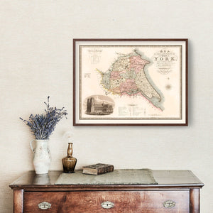 Vintage Map of East Riding of York County England, 1834
