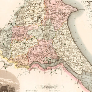 Vintage Map of East Riding of York County England, 1834