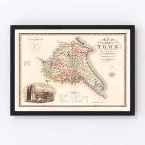 Vintage Map of East Riding of York County England, 1834