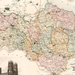 Vintage Map of North Riding of York County England, 1834