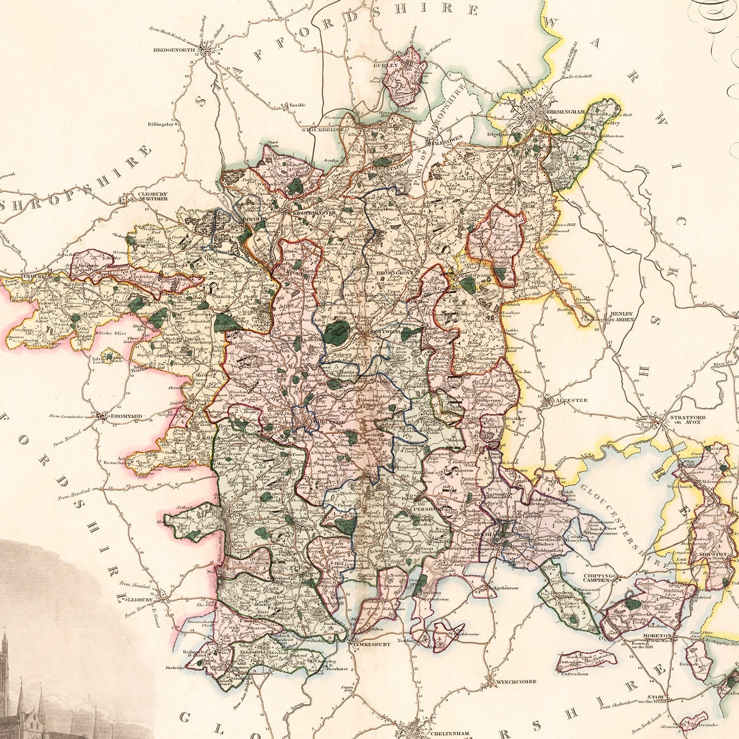 Vintage Map of Worcester England, 1830