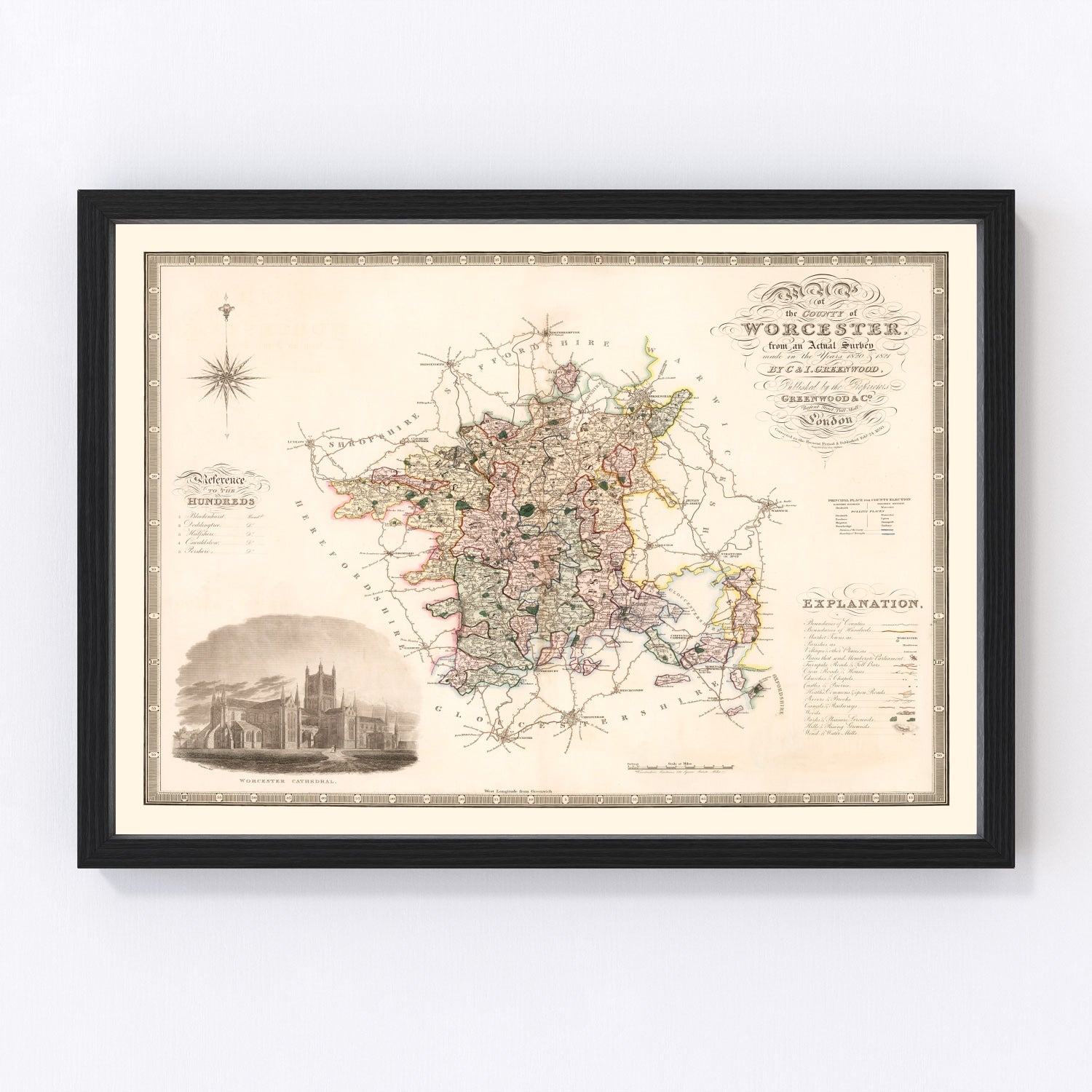 Vintage Map of Worcester England, 1830