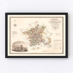 Vintage Map of Worcester England, 1830