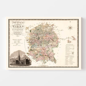 Vintage Map of Wilts England, 1829