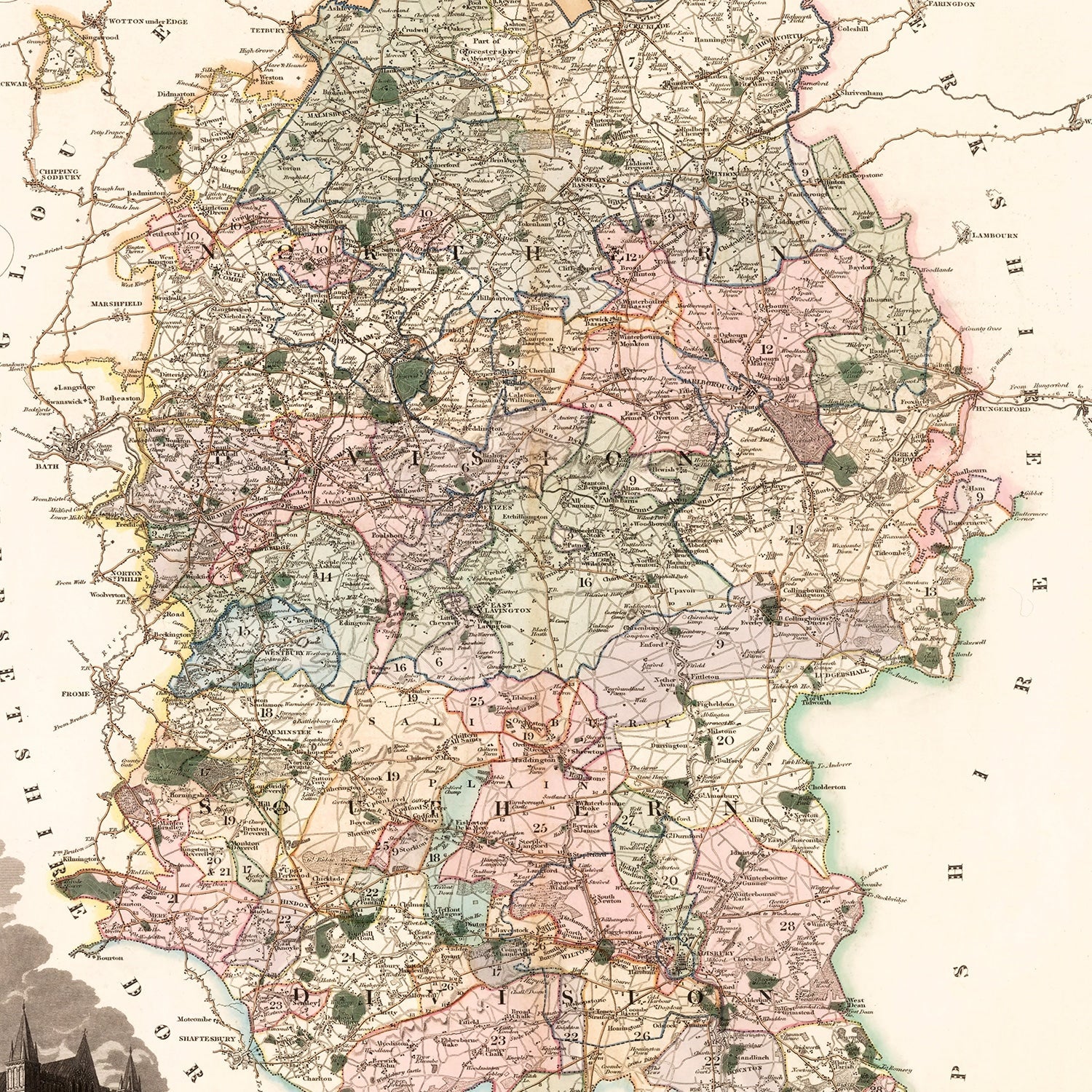 Vintage Map of Wilts England, 1829
