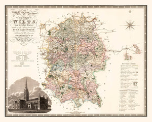 Vintage Map of Wilts England, 1829