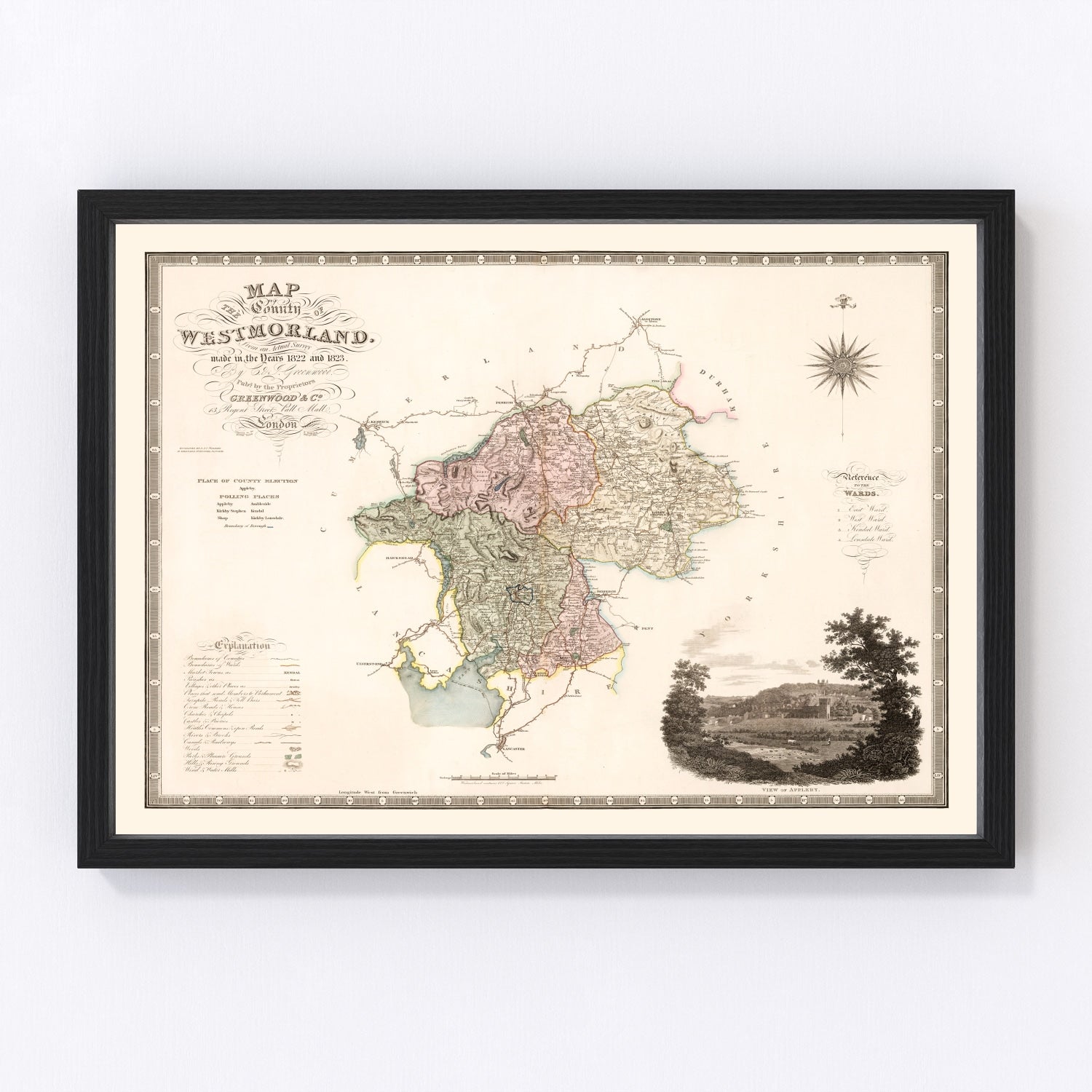 Vintage Map of Westmorland England, 1830