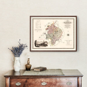 Vintage Map of Warwick England, 1830
