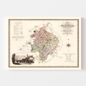 Vintage Map of Warwick England, 1830