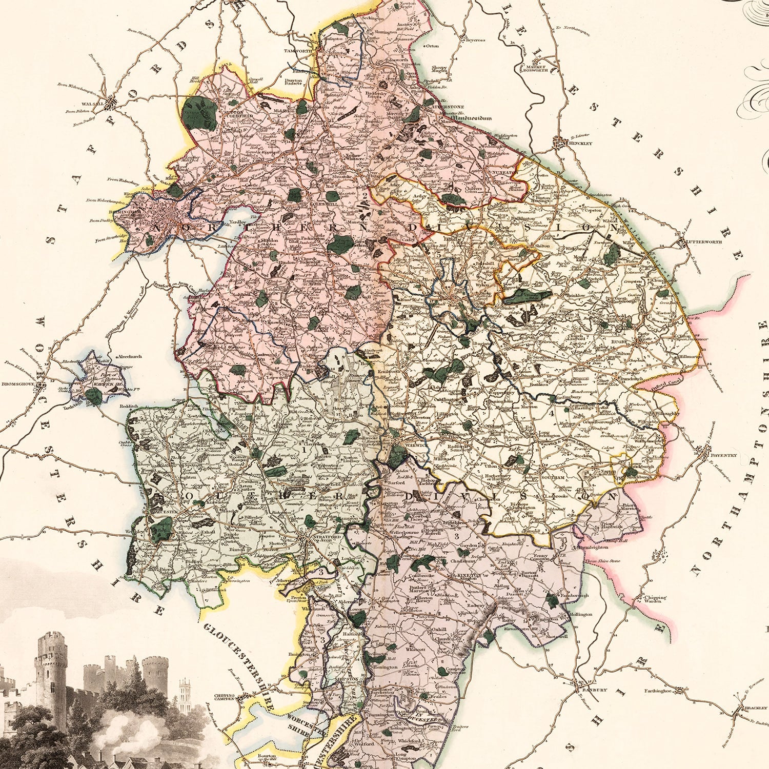Vintage Map of Warwick England, 1830