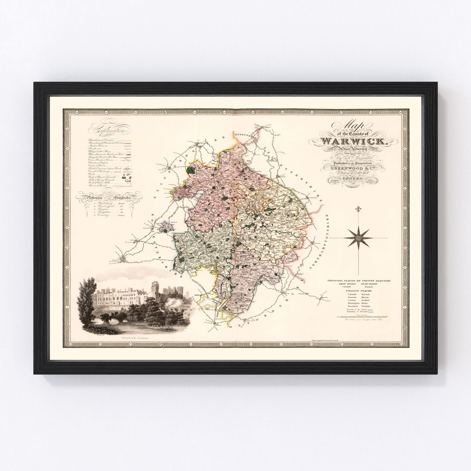 Vintage Map of Warwick England, 1830
