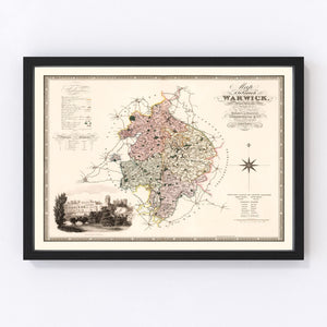 Vintage Map of Warwick England, 1830